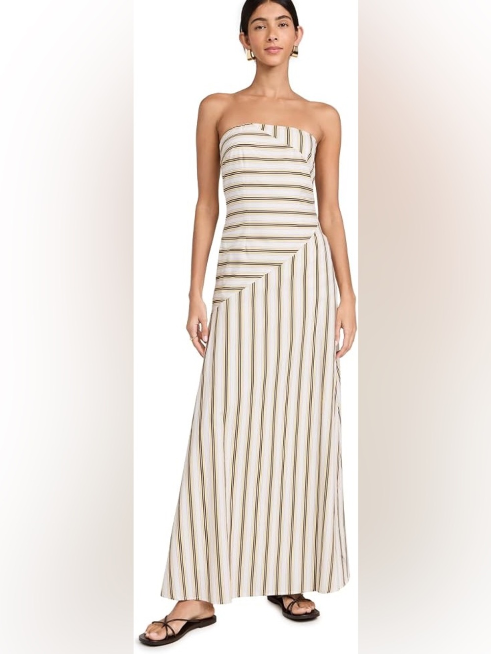 NWT Seven Wonders Maliah Maxi Dress Ivory Stripe Strapless Cotton Womens XS